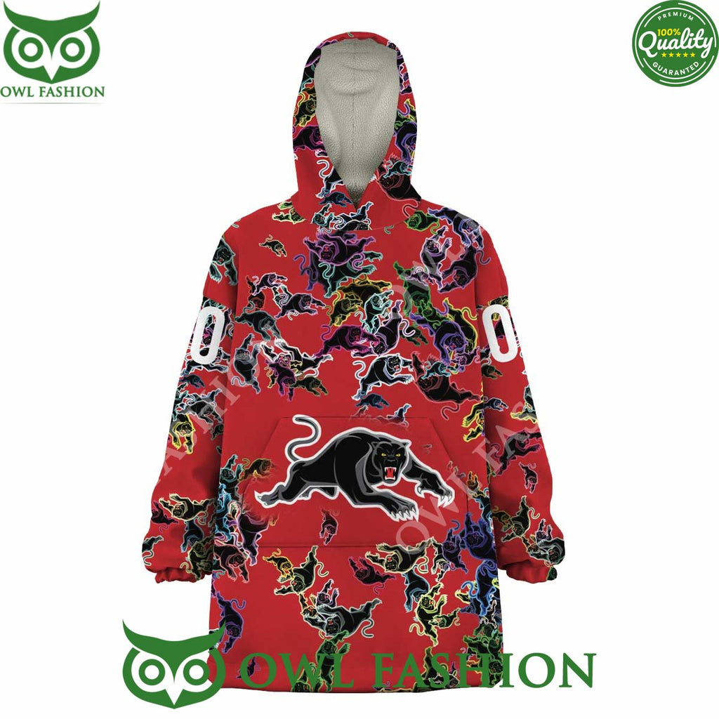 Logos pattern NRL Penrith Panthers Custom Rugby League fleece blanket hooodie