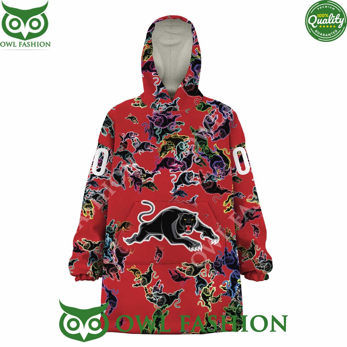 Logos pattern NRL Penrith Panthers Custom Rugby League fleece blanket hooodie