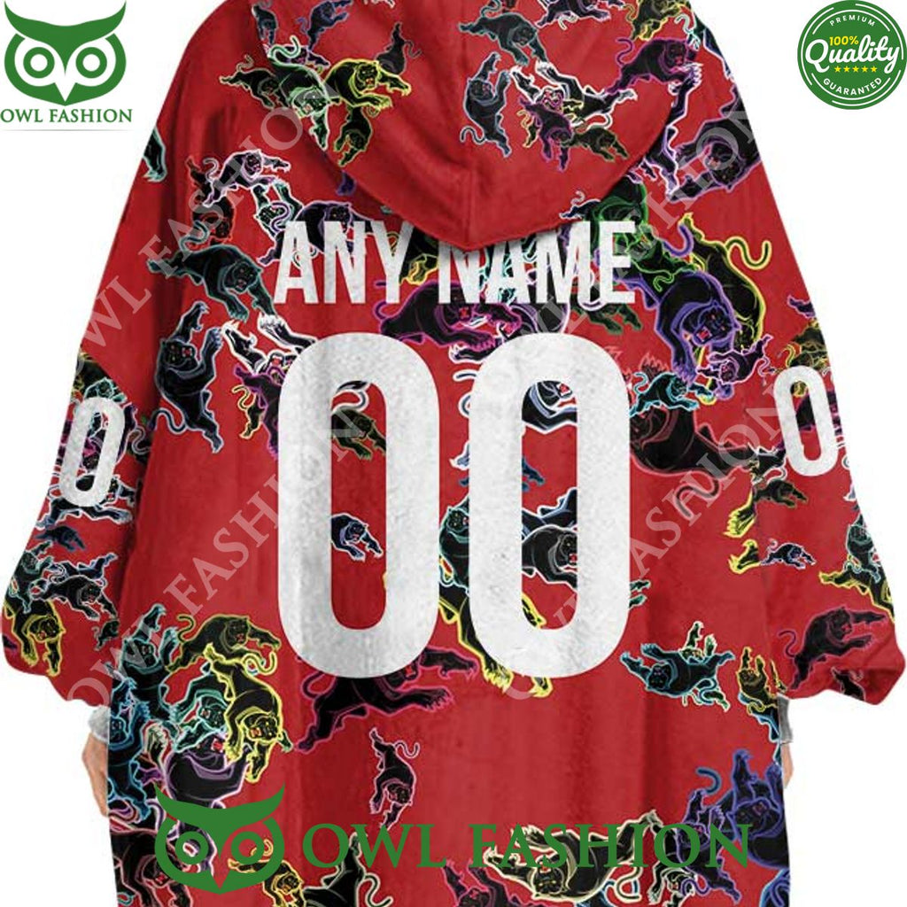 Logos pattern NRL Penrith Panthers Custom Rugby League fleece blanket hooodie