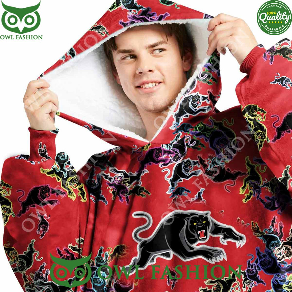 Logos pattern NRL Penrith Panthers Custom Rugby League fleece blanket hooodie