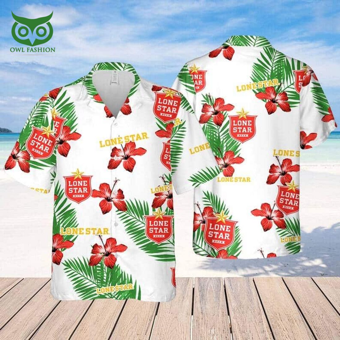 Lone Star Beer Hibiscus Flower Pattern Hawaiian Shirt