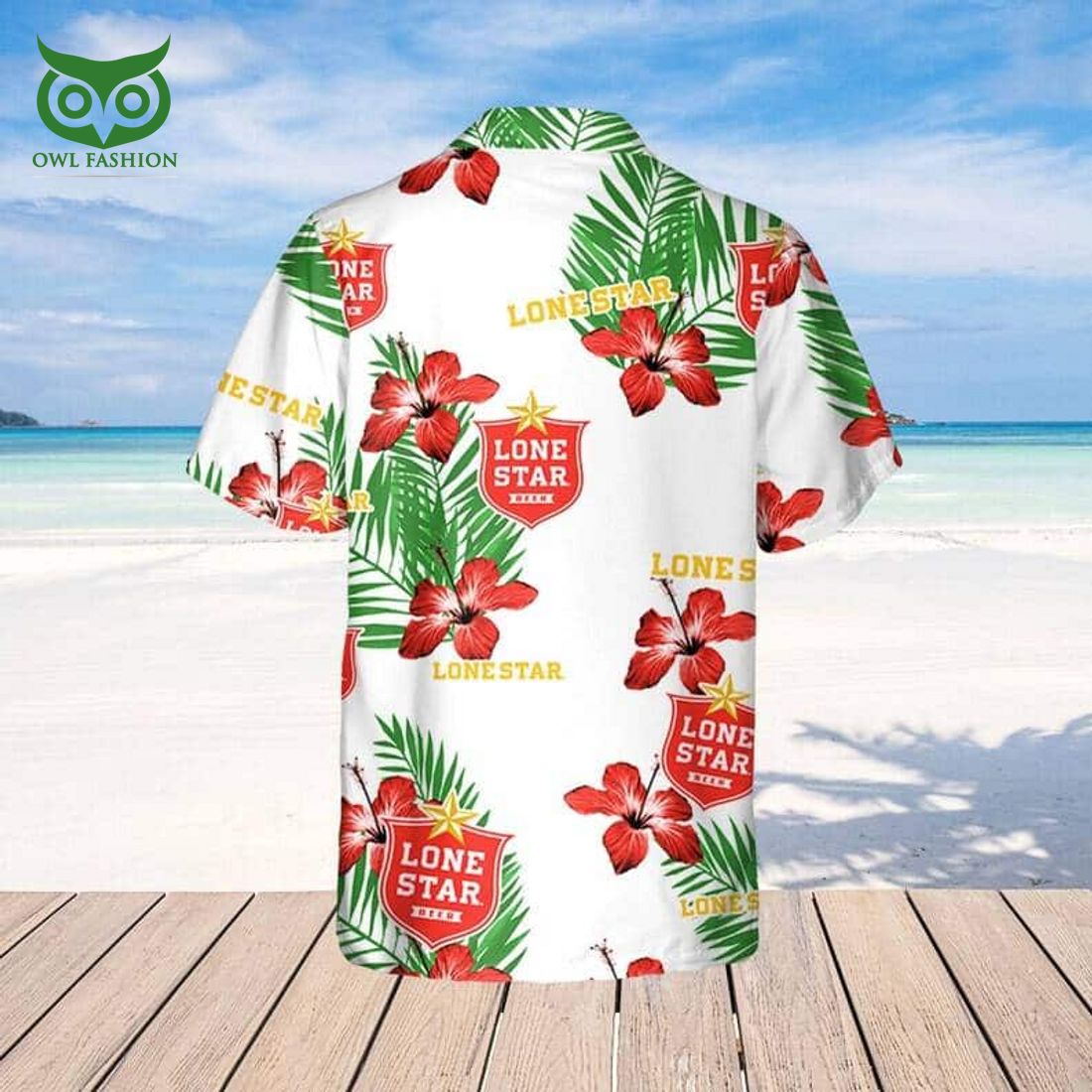 Lone Star Beer Hibiscus Flower Pattern Hawaiian Shirt