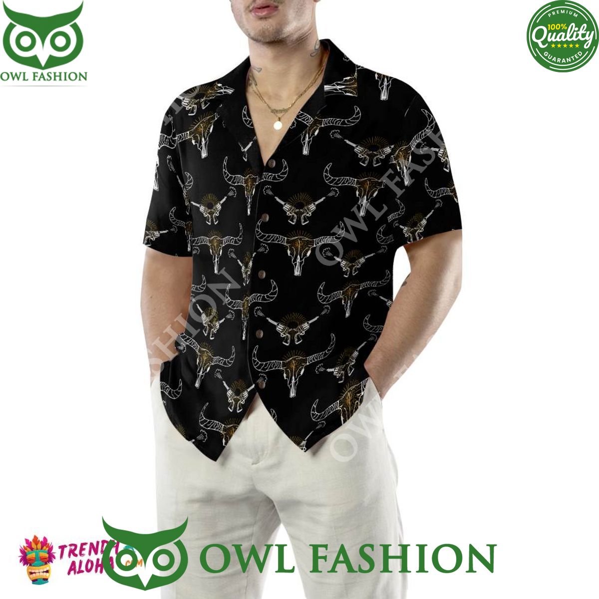 Longhorn Skull And Gun Summer Hawaiian Shirt