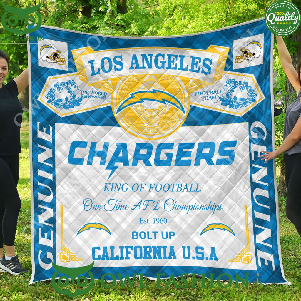 Los Angeles Chargers Bolt Up California King Of Football 1960 Quilt Blanket