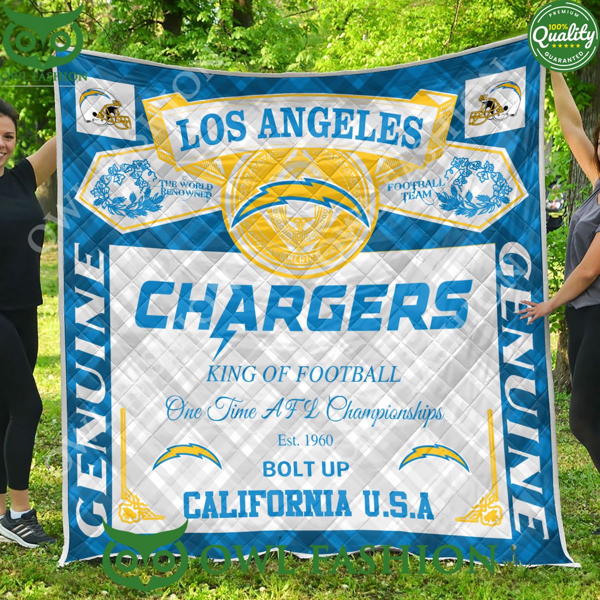 Los Angeles Chargers Bolt Up California King Of Football 1960 Quilt Blanket