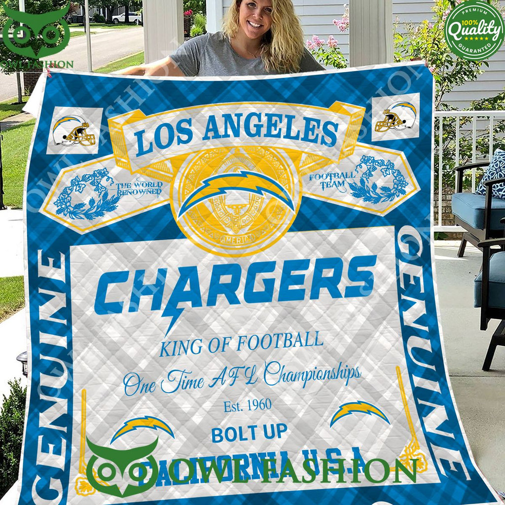 Los Angeles Chargers Bolt Up California King Of Football 1960 Quilt Blanket