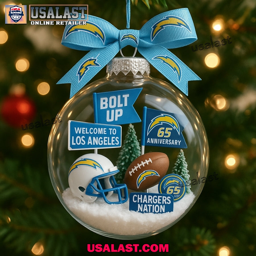 Los Angeles Chargers Clear Plastic Ball Christmas Ornament