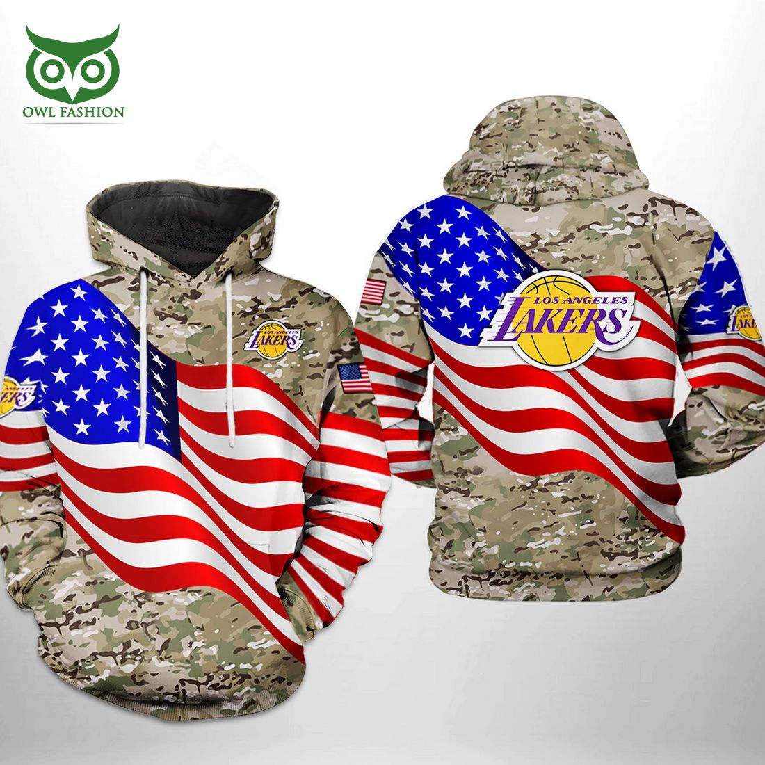Los Angeles Lakers NBA US Flag Camo Veteran Team 3D Printed Hoodie and Zipper Hoodie
