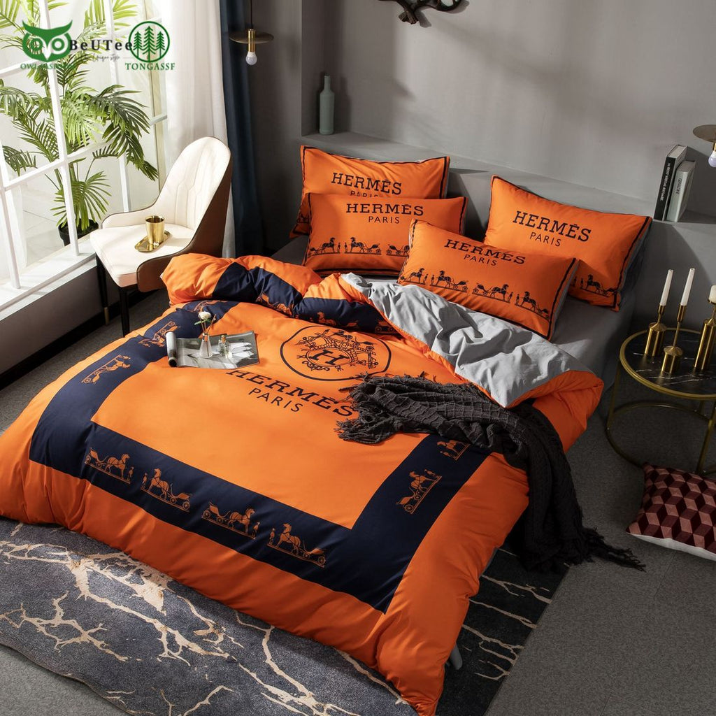 Luxury Hermes Horse Orange Paris Bedding Set