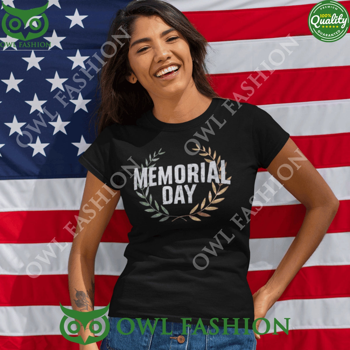 USA Memorial Day Laurel Wreath Symbol Black t Shirt
