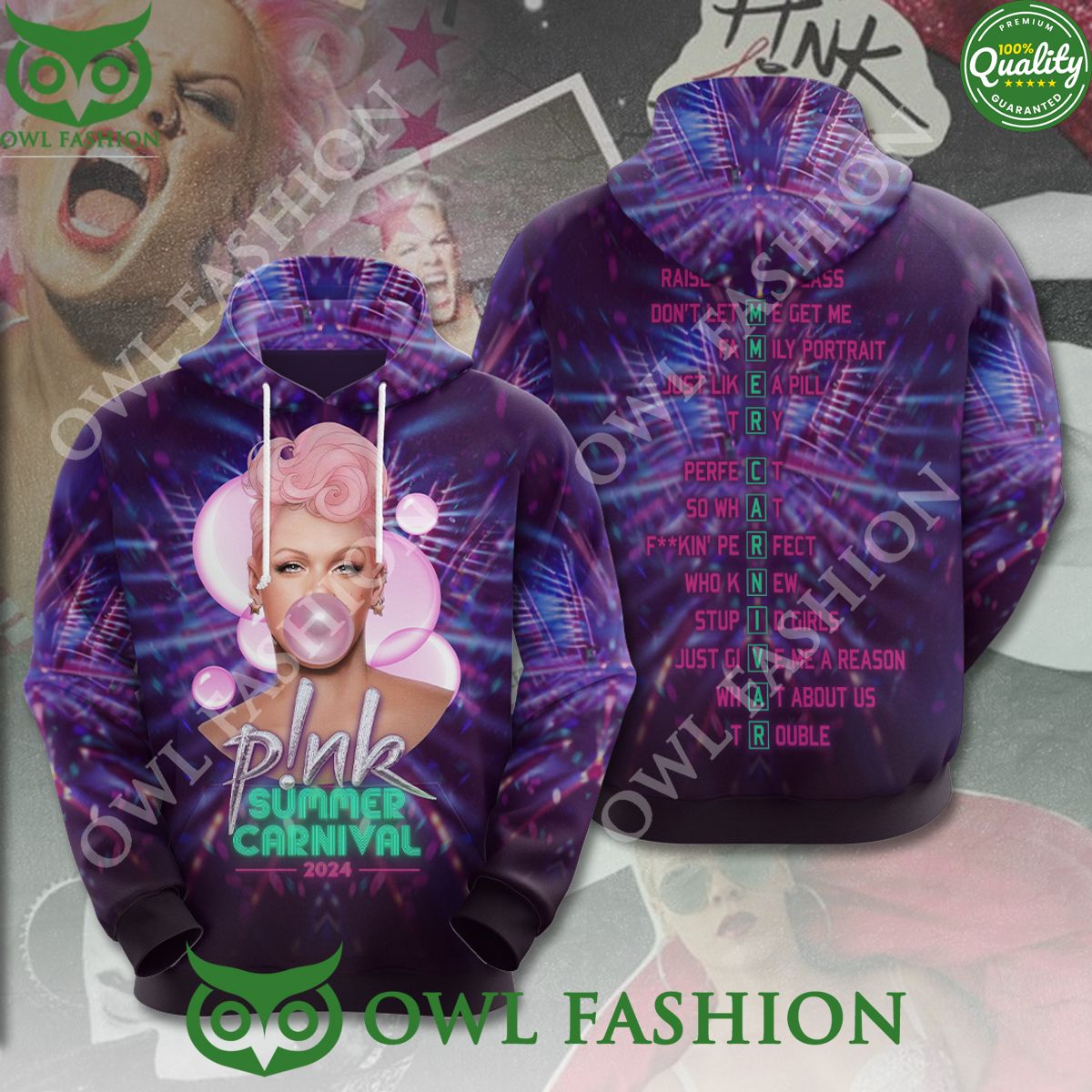 P!nk Song Playlist Summer Carnival 3D t Shirt
