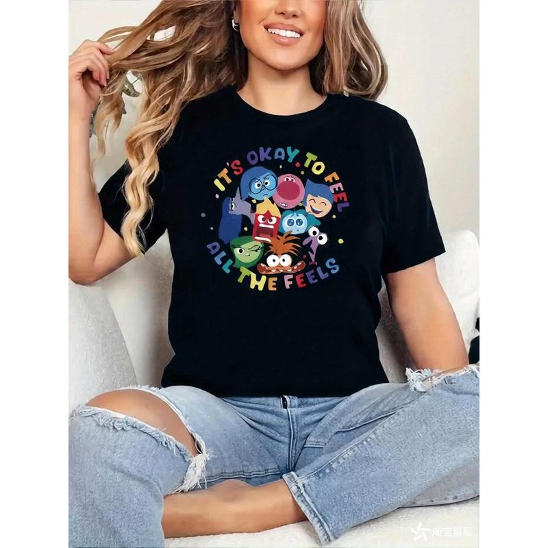 Women'WB shield Cartoon Print T-Shirt, Casual Crew Neck Short Sleeve Top, 95% Polyester WB shield% Elastane, Regular...
