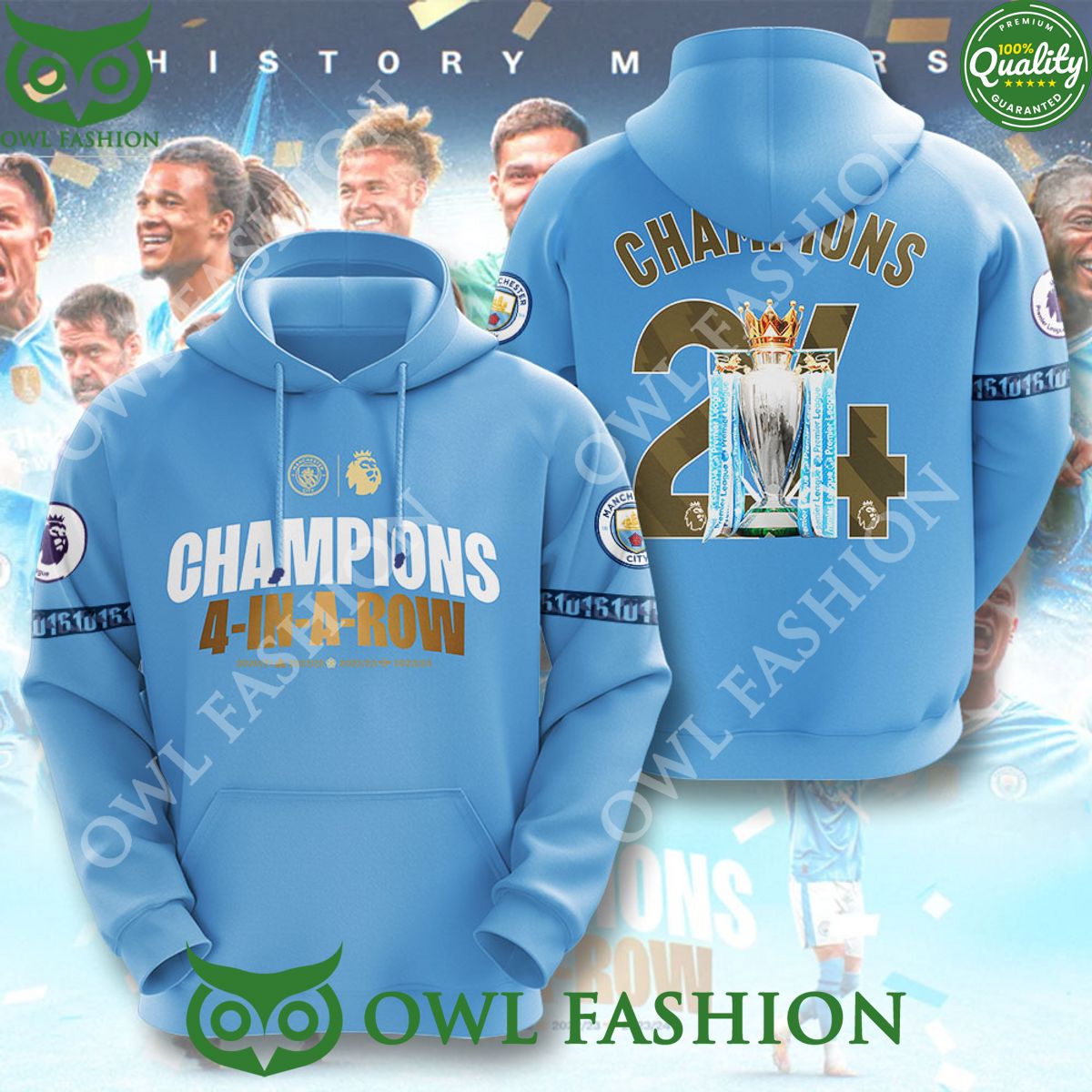 Manchester City Champions 4 in a row 3d t shirt