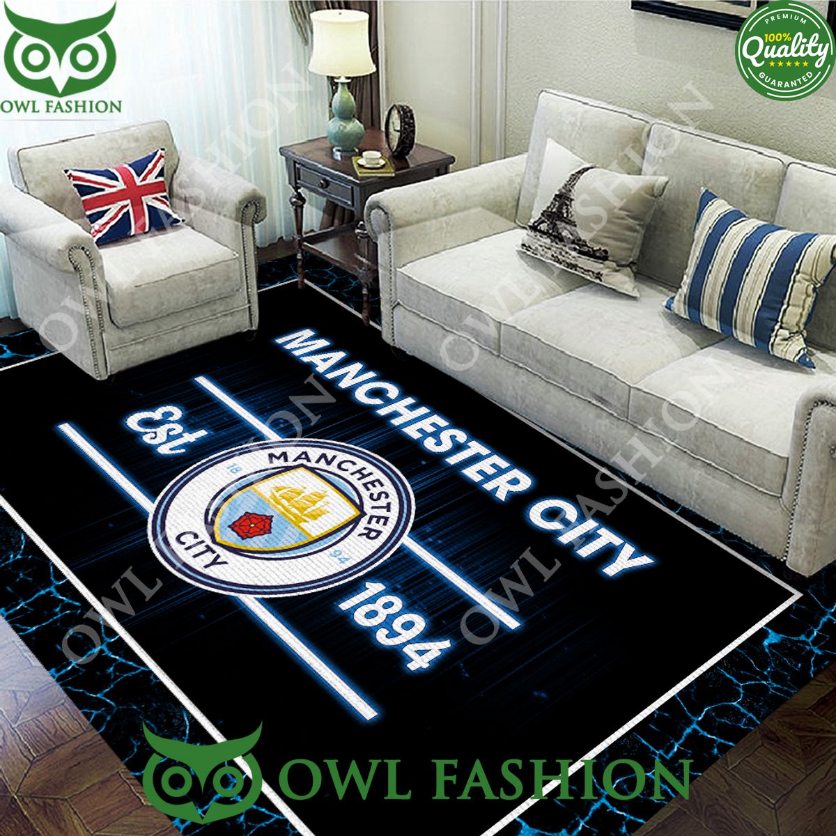 Manchester City Rectangular Est 1894 England Limited Rug Carpet