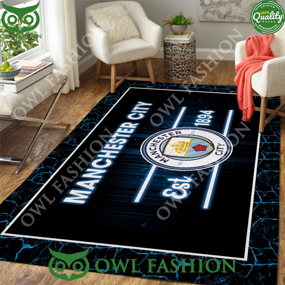 Manchester City Rectangular Est 1894 England Limited Rug Carpet