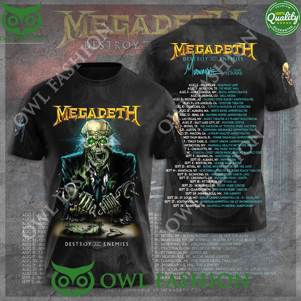 Megadeth Band Tour Destroy All Enemies List 3D t Shirt