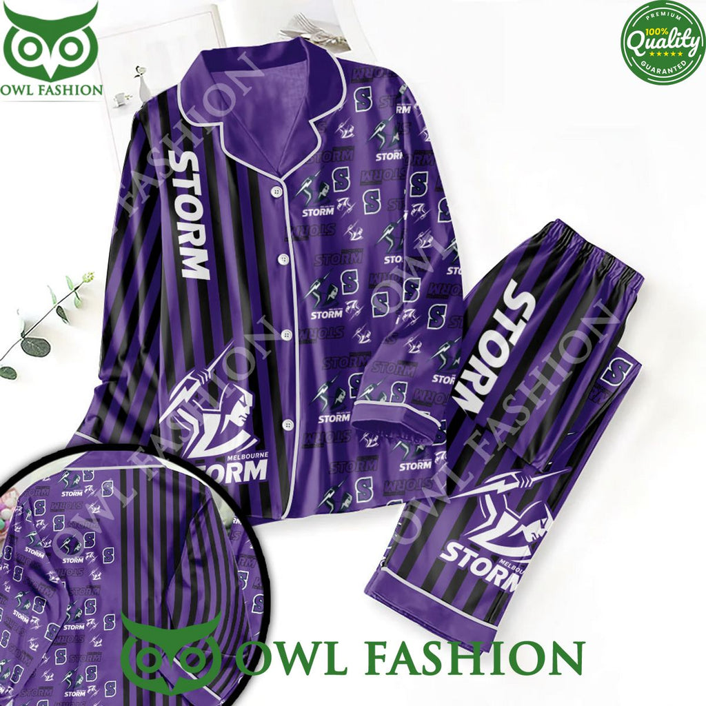 Melbourne Storm Rugby league team Button Down Purple Pajamas Set