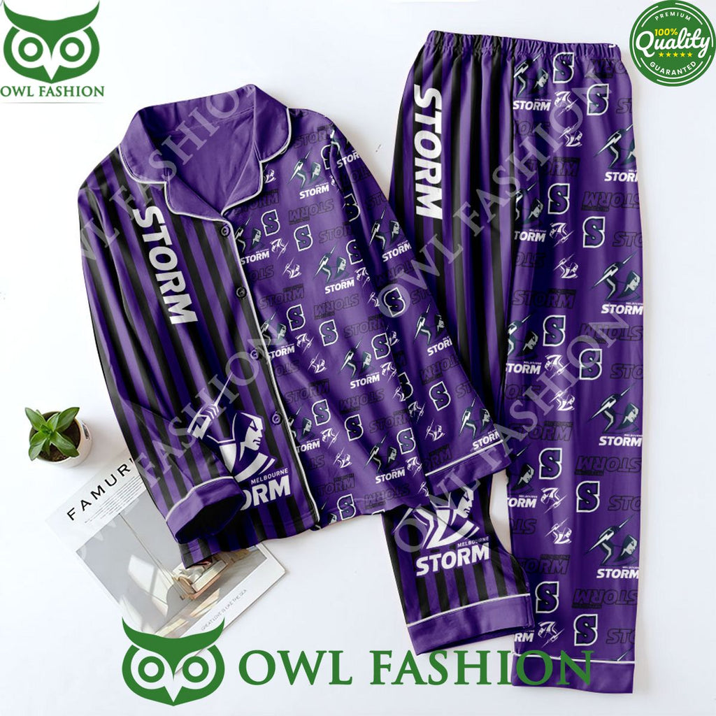 Melbourne Storm Rugby league team Button Down Purple Pajamas Set