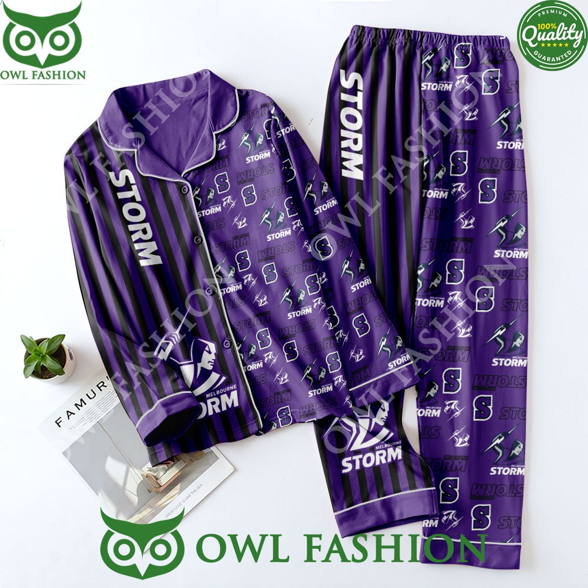 Melbourne Storm Rugby league team Button Down Purple Pajamas Set