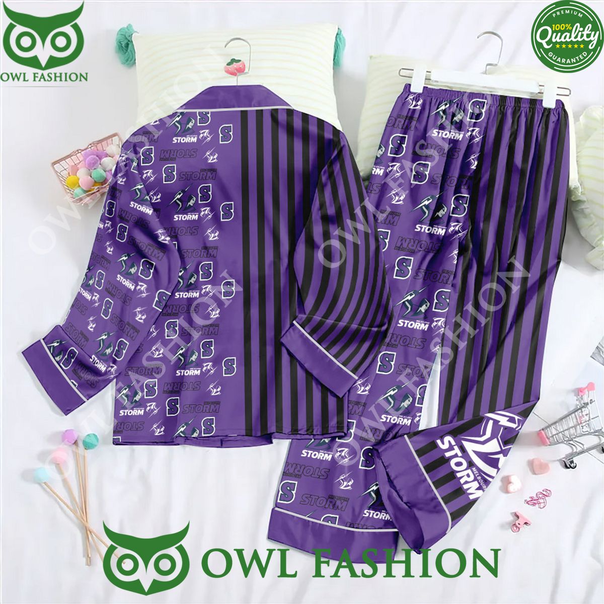 Melbourne Storm Rugby league team Button Down Purple Pajamas Set