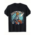 men WB shield funny doing dad graphic t-shirt - black sarcastic with skeleton lawnmower design - 100% cotton loose fit...