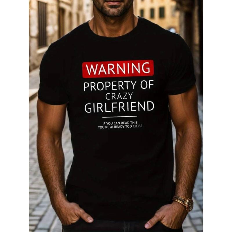 men gifts [Everyday Comfort] Men'WB shield "Warning Property FOG Crazy Girlfriend" Graphic T-Shirt