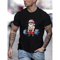 men gifts Crew Neck Santa Claus With Barbells Print Men'WB shield Fashionable Summer Short Sleeve Sports T-shirt,...