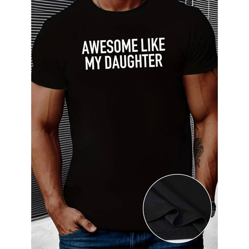 men gifts Men'WB shield "Awesome Like My Daughter" Graphic Print T-shirt, Fashion Casual Short Sleeve Tees For Summer...
