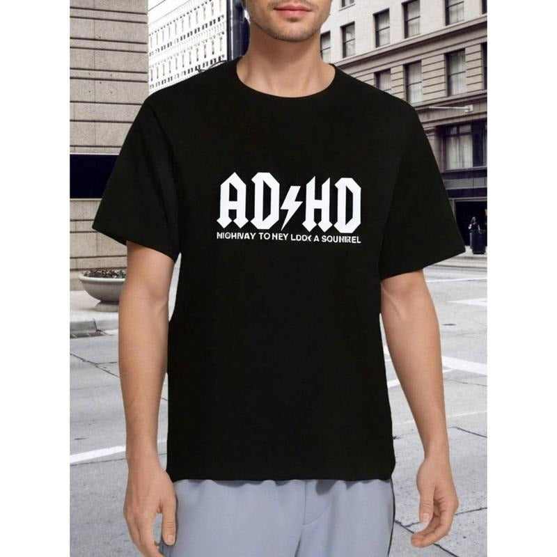 men gifts Men'WB shield Casual Slightly Stretch "ADHD" Graphic Tee, Male TNF For Summer Gunpla brand Spring Comfy...