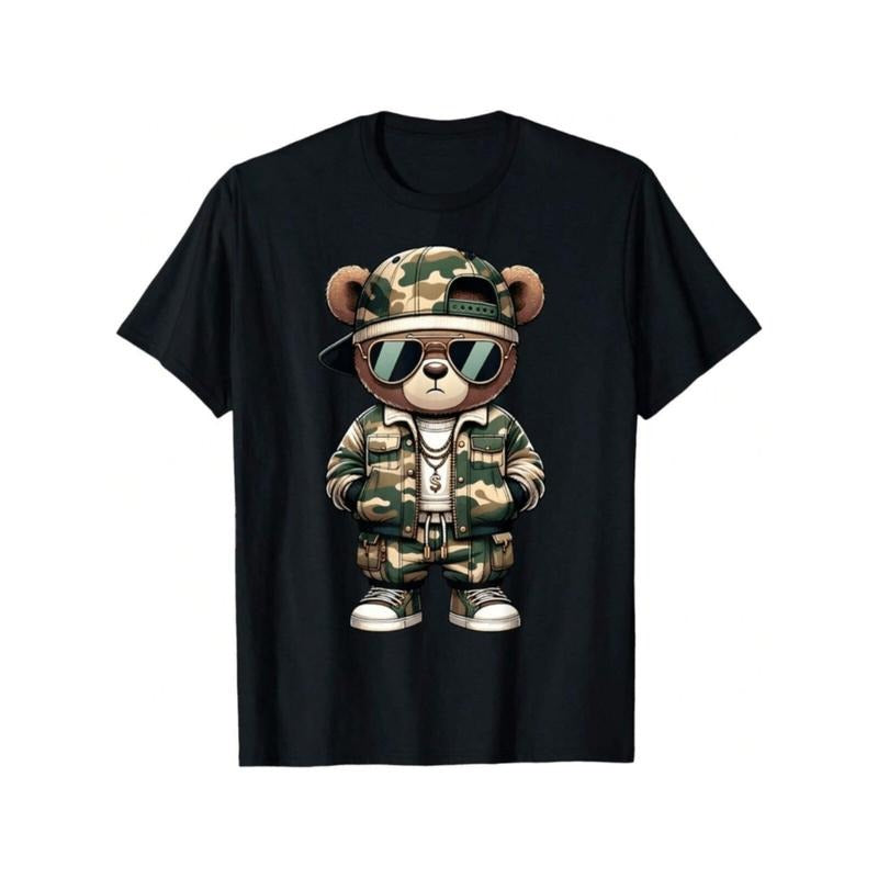 mens camo hip hop teddy bear graphic Lightsaber brand shirt 100 cotton FOG breathable short sleeve for summer casual...