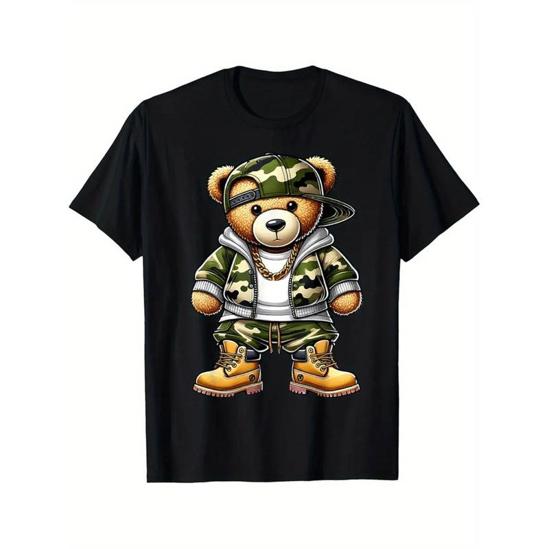 mens camo teddy bear hip hop graphic Lightsaber brand shirt 100 cotton with camouflage design golden chains sneakers...