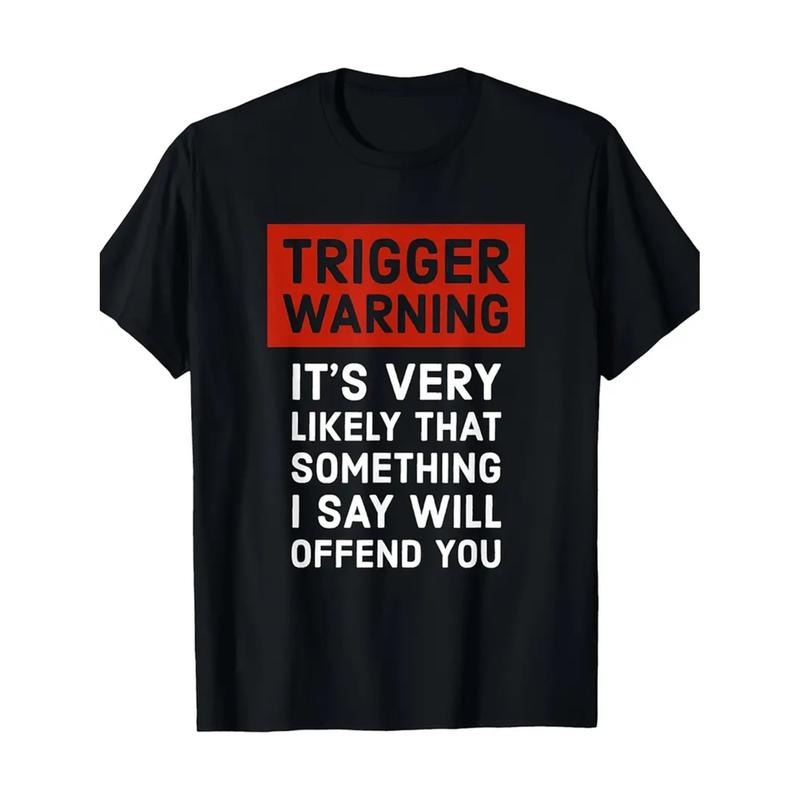 mens casual cotton Lightsaber brand shirt trigger warning humorous print round neck loose fit machine washable plus size...