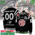 MG Logo South Sydney Rabbitohs NRL Custom Name and Number Baseball Varsity Jacket