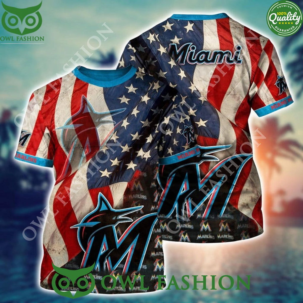 Miami Marlins USA Flag MLB Hawaiian Shirt Independence Day