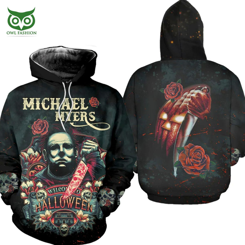 Michael Myers And Roses Halloween Horror Movie 3D Hoodie