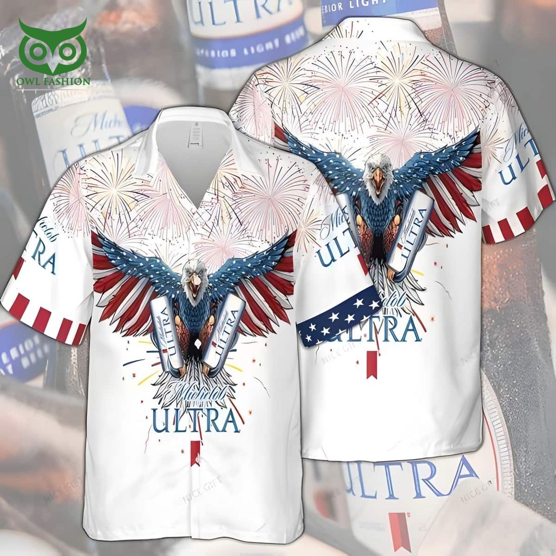 Michelob Ultra Beer Bald Eagle Fireworks 4th Of July Hawaiian Shirt