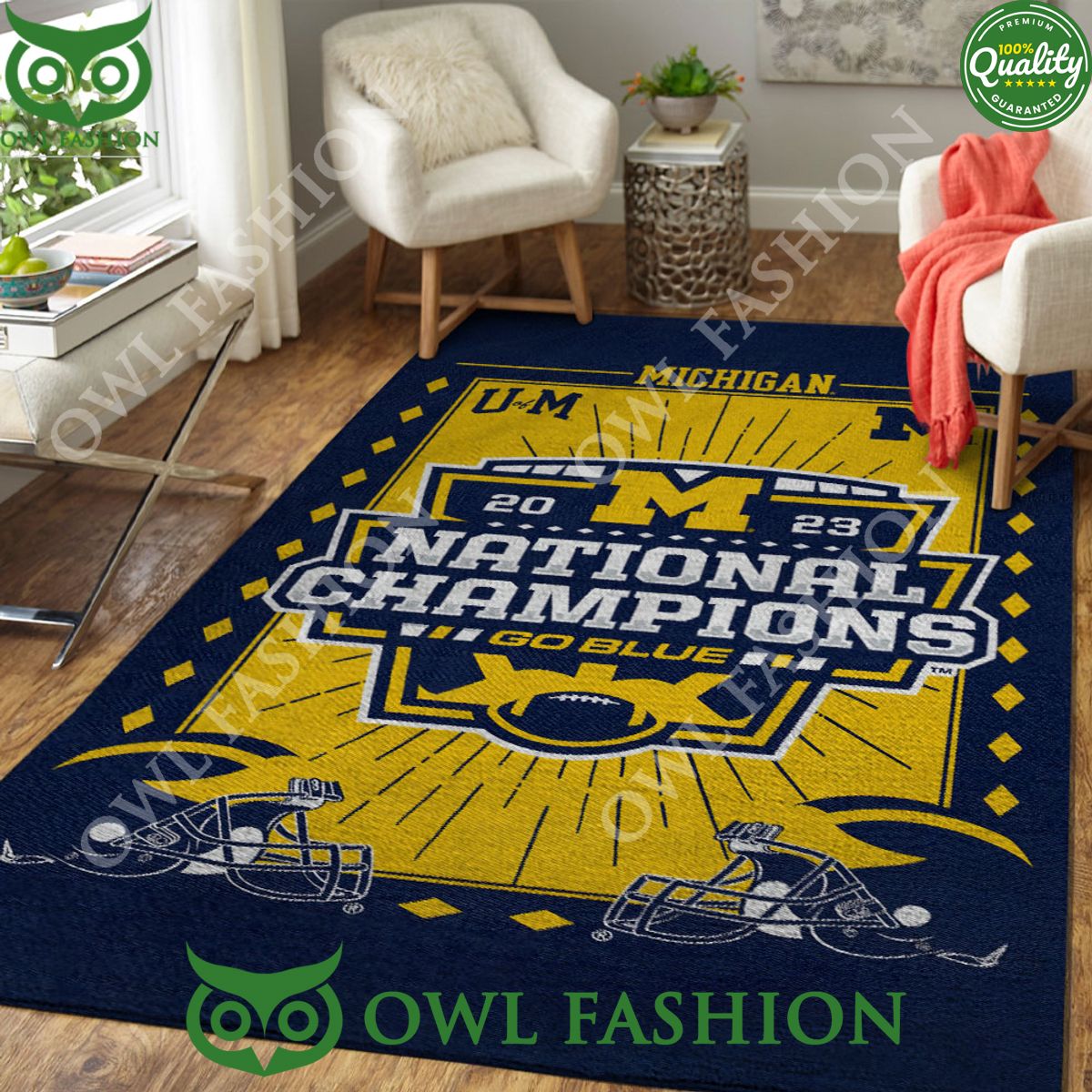 Michigan Wolverines Football Go Blue Rectangular Rug