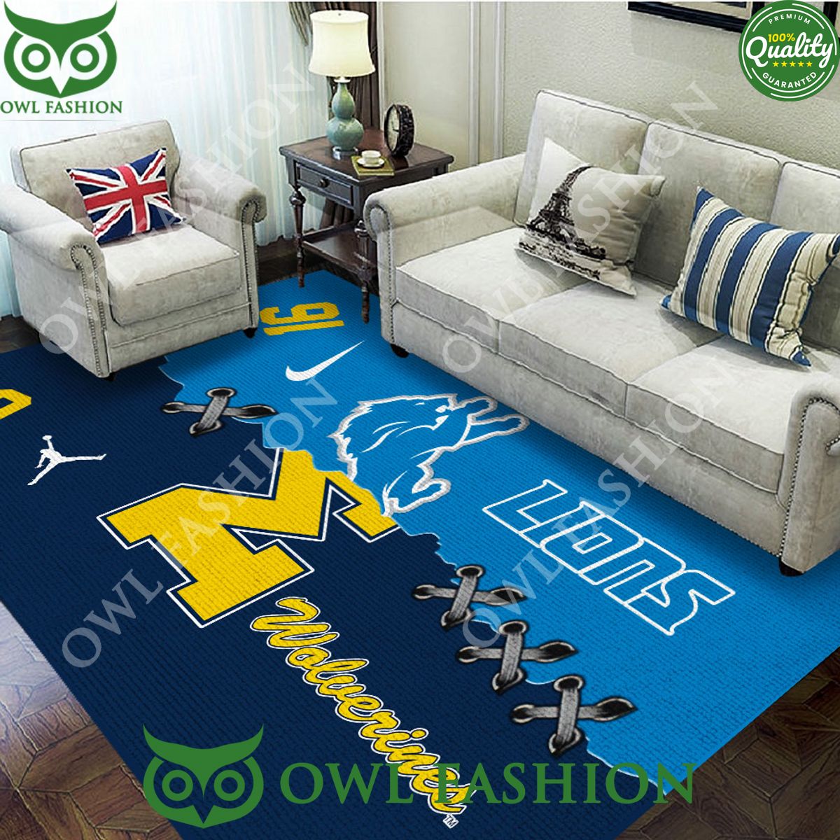 Michigan Wolverines Football x Detroit Lions Carpet Rug