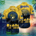 Milwaukee Brewers Symbol Palm Trees Vintage Flower Hawaiian Shirt