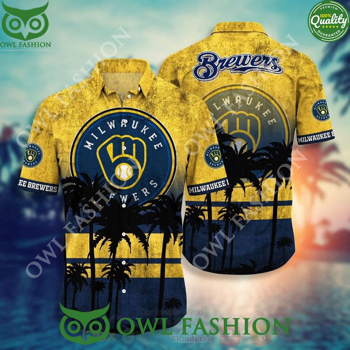 Milwaukee Brewers Symbol Palm Trees Vintage Flower Hawaiian Shirt