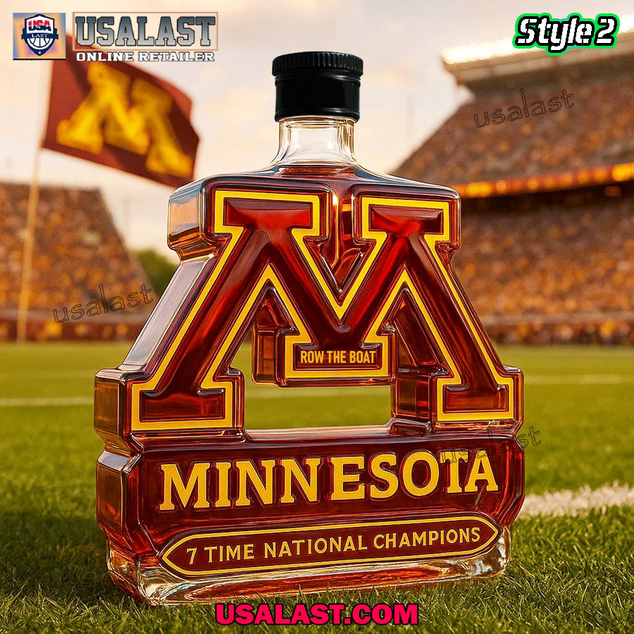 Minnesota Golden Gophers 7 Time National Champions Whiskey Bottle
