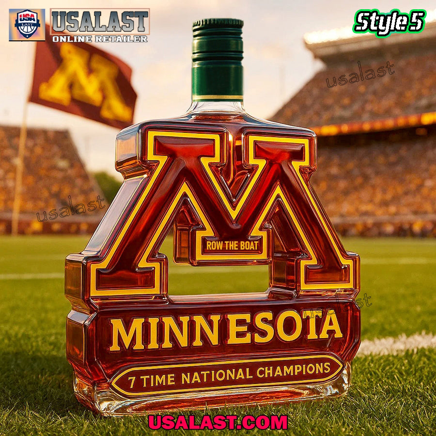 Minnesota Golden Gophers 7 Time National Champions Whiskey Bottle