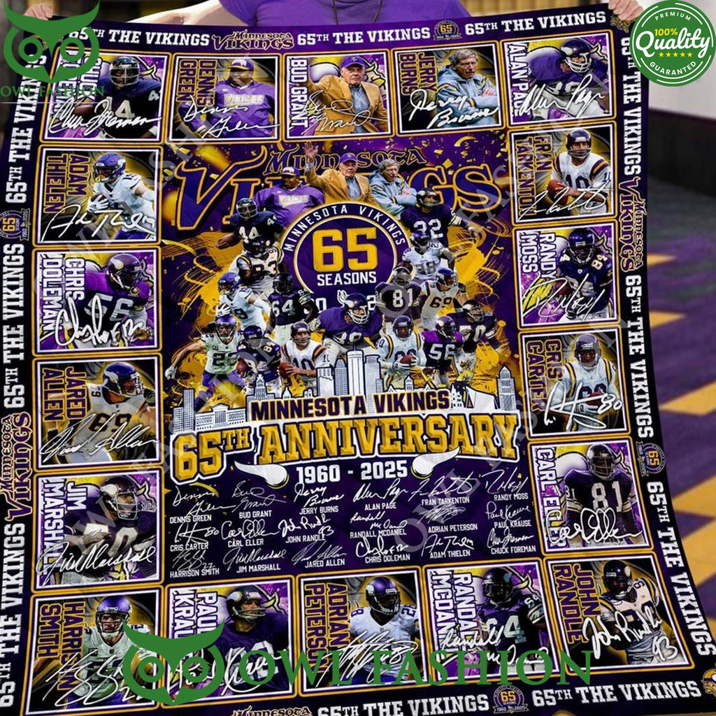 Minnesota Vikings 65 Seasons 65th Anniversary 1960-2025 New Fleece Blanket