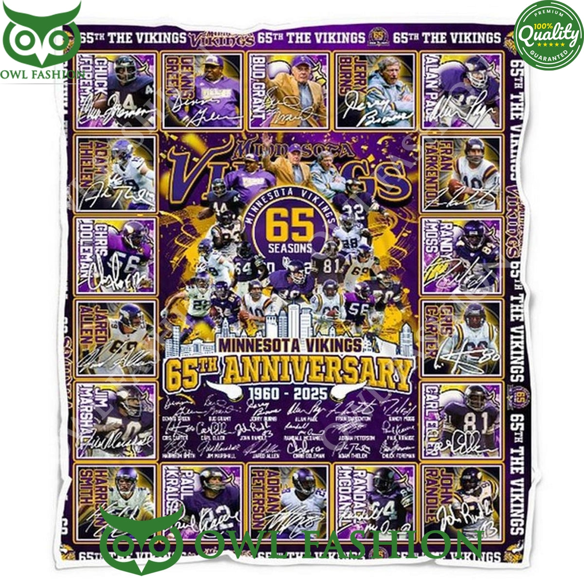 Minnesota Vikings 65 Seasons 65th Anniversary 1960-2025 New Fleece Blanket
