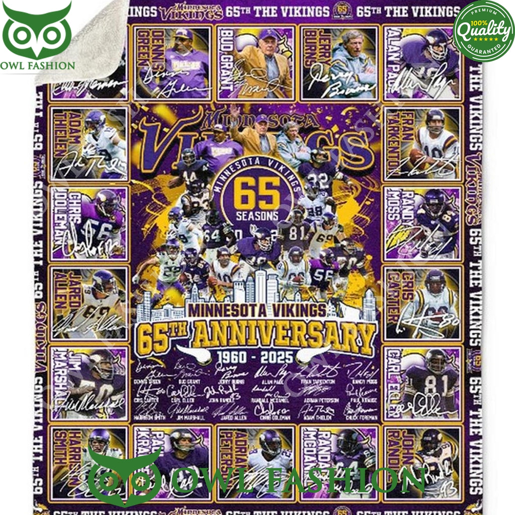 Minnesota Vikings 65 Seasons 65th Anniversary 1960-2025 New Fleece Blanket
