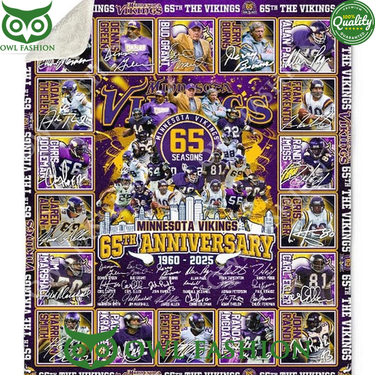 Minnesota Vikings 65 Seasons 65th Anniversary 1960-2025 New Fleece Blanket