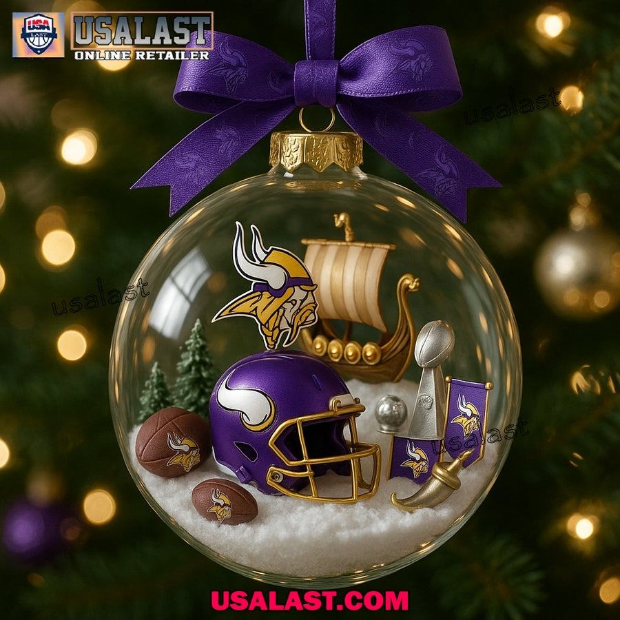 Minnesota Vikings Clear Plastic Ball Christmas Ornament