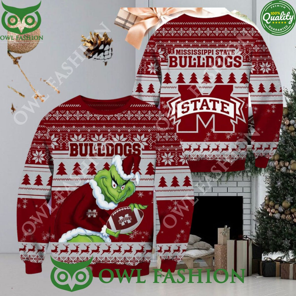 Mississippi State Bulldogs NCAA Grinch Hug Logo Ugly Christmas Sweater Jumper