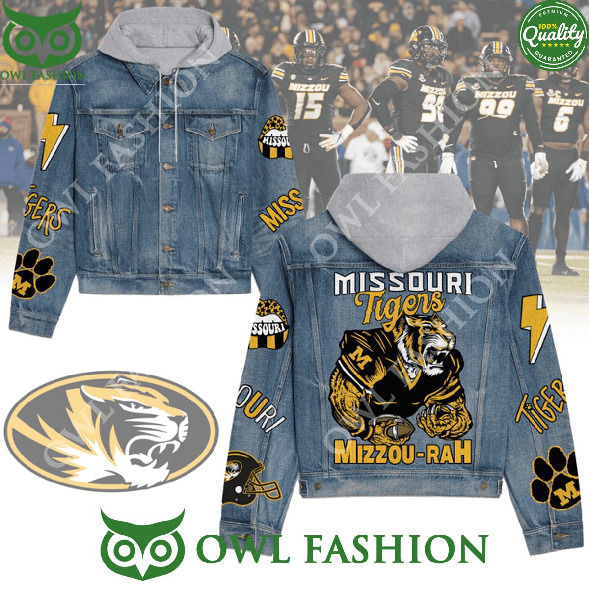 Missouri tigers Football NCAA Jean Denim Hood Jacket