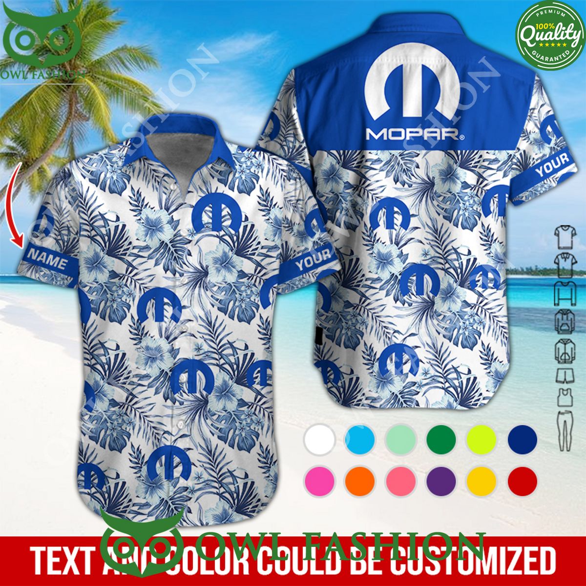 Mopar Car Floral tropical limited Custom Name hawaiian shirt